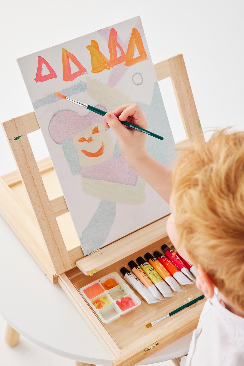 boy, child, paint, canvas, brush, art